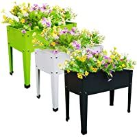 Chicreat - Jardineras elevadas- 60 x 27 x 45 cm- gris oscuro-blanco-verde (juego de 3)